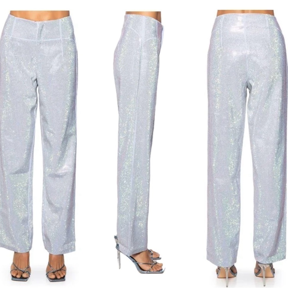 AKIRA POP STAR FITTED RHINESTONE EMBELLISHED DIAMONTE TROUSERS Blue Sz L NWOT
